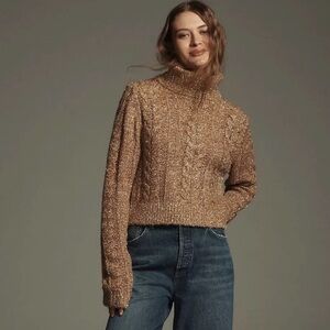 Anthropologie - Pilcro gold sparkle cropped tan sweater